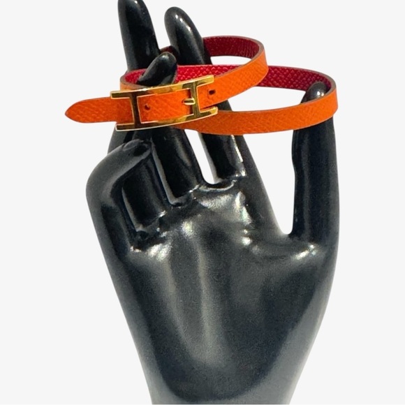 Hermes Behapi Double Tour Epsom Leather Reversible 2 Tone Bracelet Hapi Closure - Picture 6 of 14
